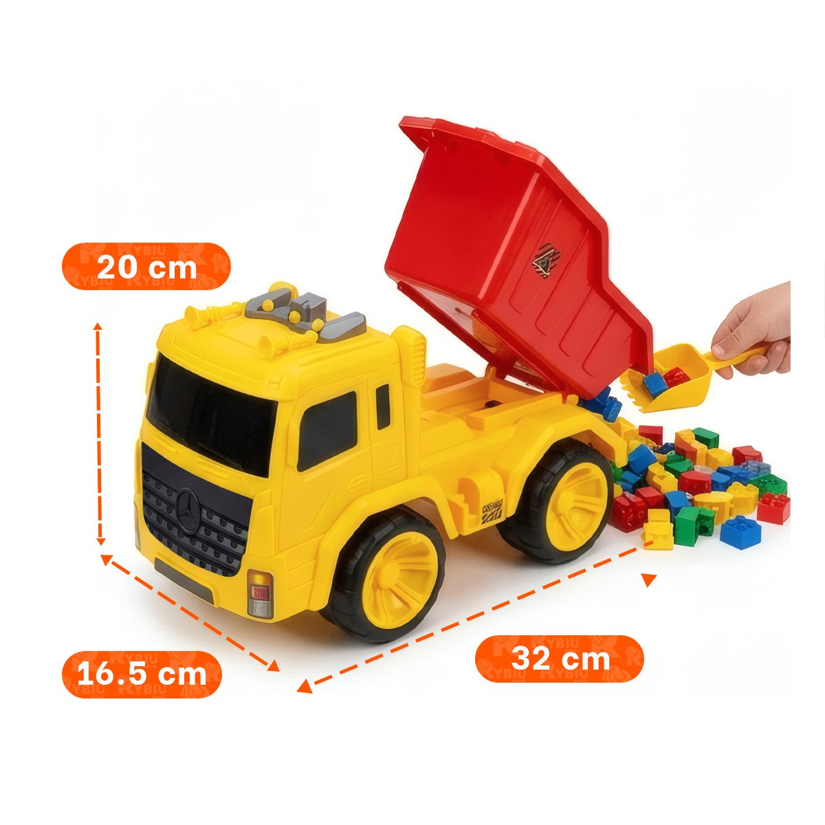 JUGUETE CAMION VOLQUETE 32X16,5X20 CM ROJO Y AMARILLO PARA DIVERSION DIARIA Y REGALO STICKER - 4