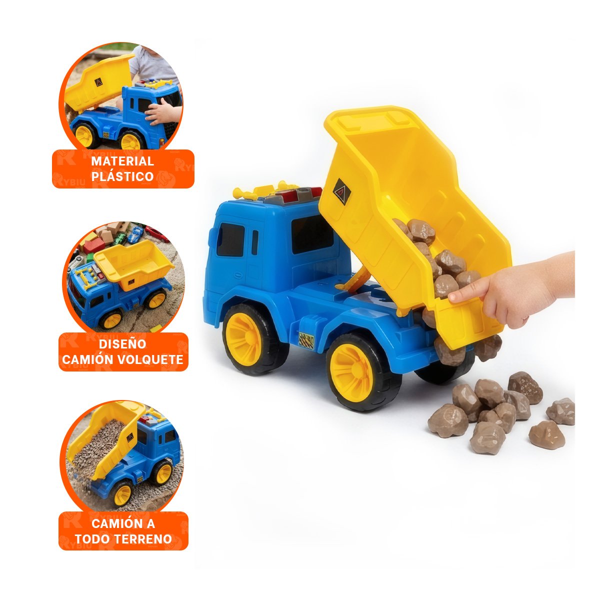 CAMION VOLQUETE PARA JUEGO EN ARENA 32X16,5X20 CM AZUL Y AMARILLO INFANTIL - 3