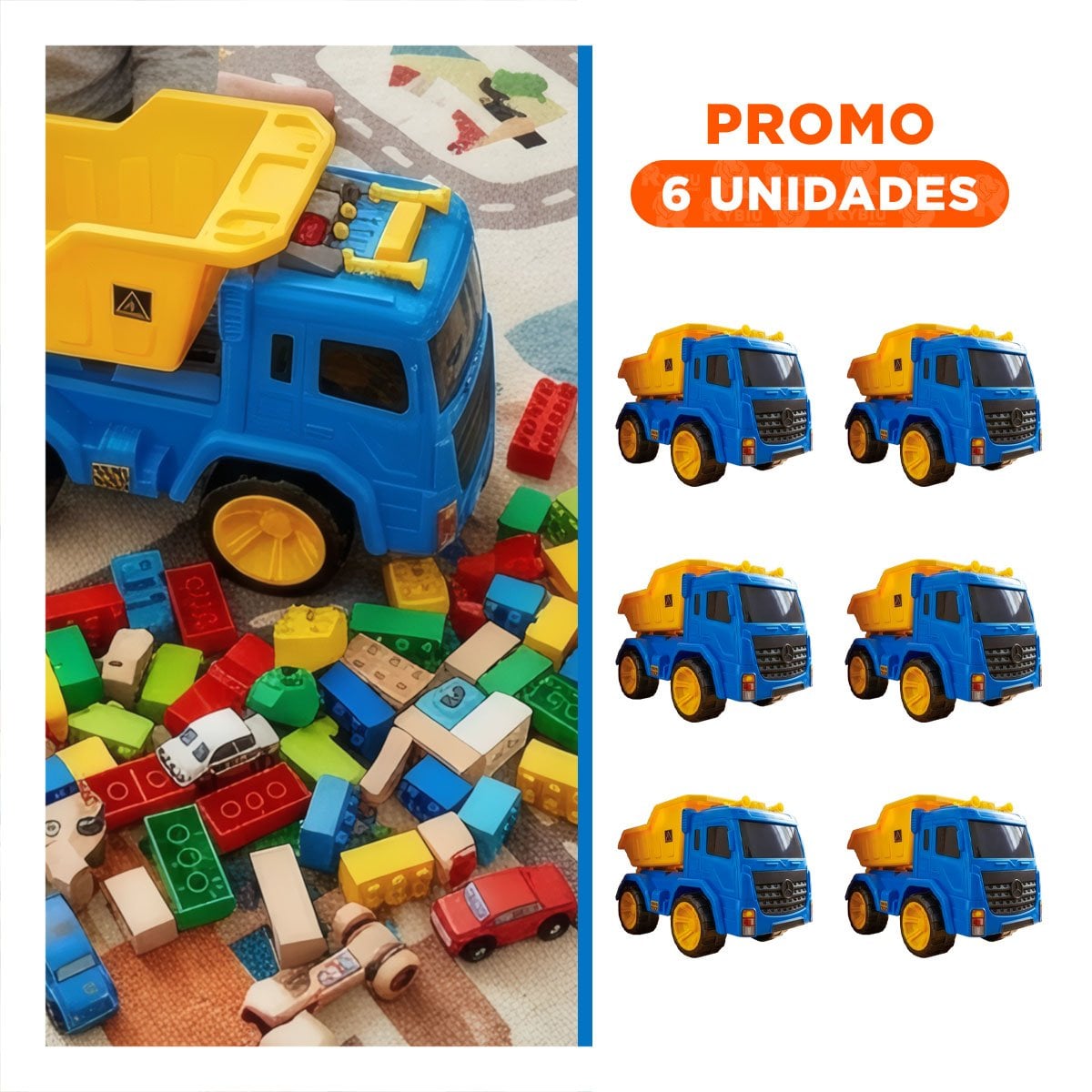 PACK6 CAMION RECREATIVO DE CONSTRUCCION 32X16,5X20 CM AZUL Y AMARILLO PARA NINOS - 1