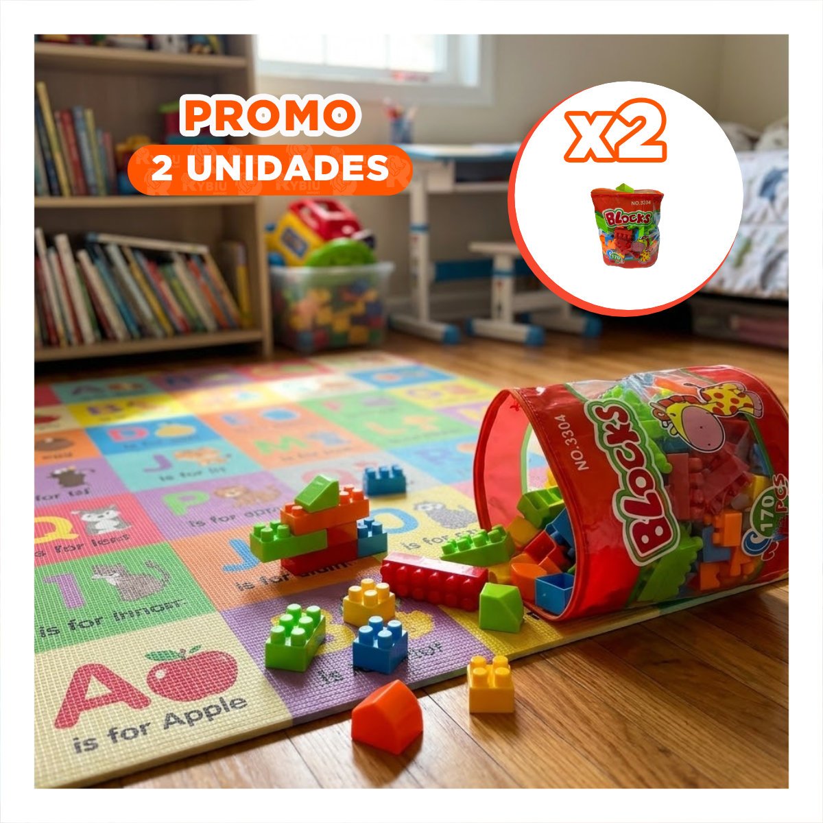 PACK2 SET DE PIEZAS DE CONSTRUCCION 170 PIEZAS CON BOLSA NARANJA INFANTIL YREGALO STICKER - 1