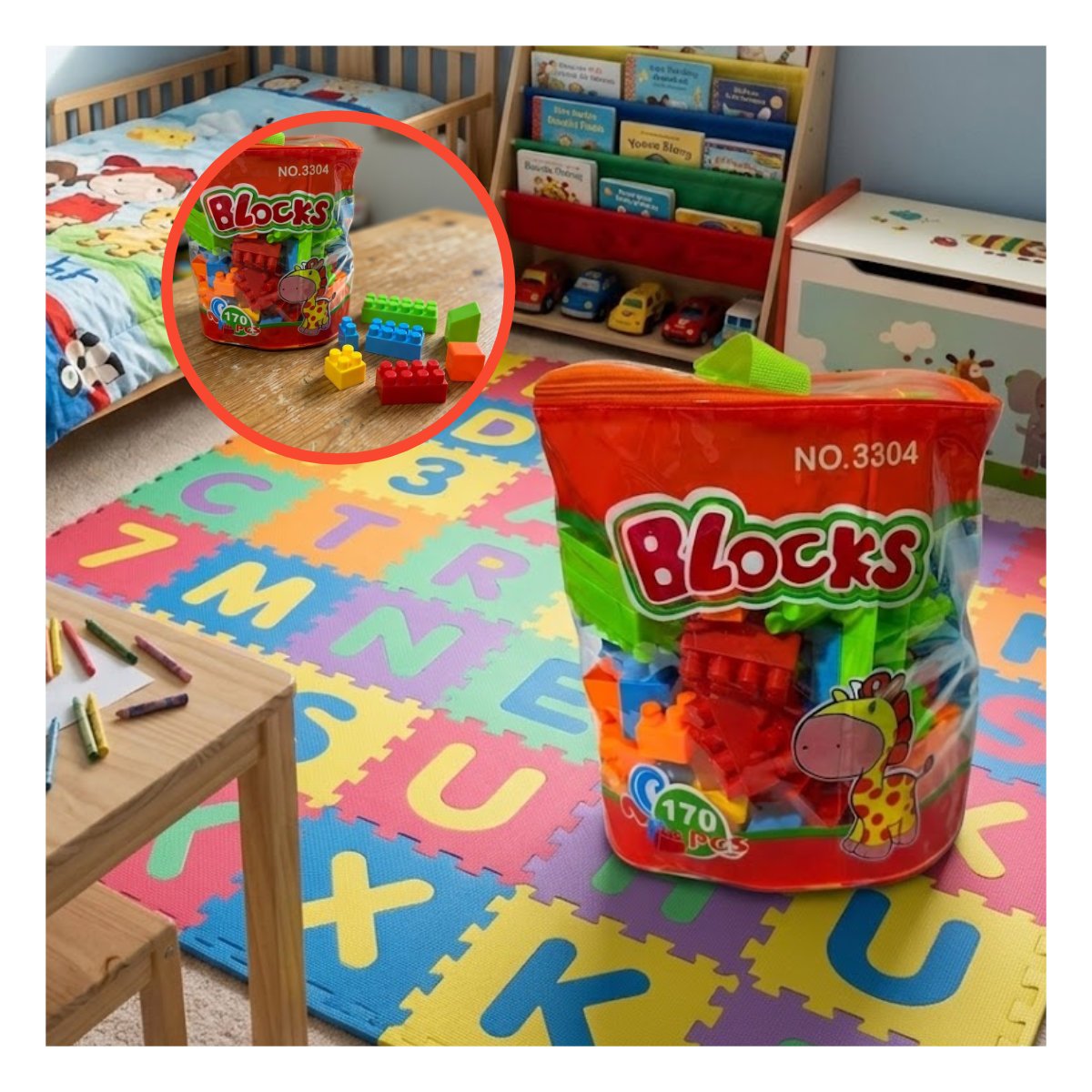 PACK6 SET INFANTIL DE BLOQUES 170 PIEZAS CON BOLSA MULTICOLOR NARANJA PARA DIVERSION - 5