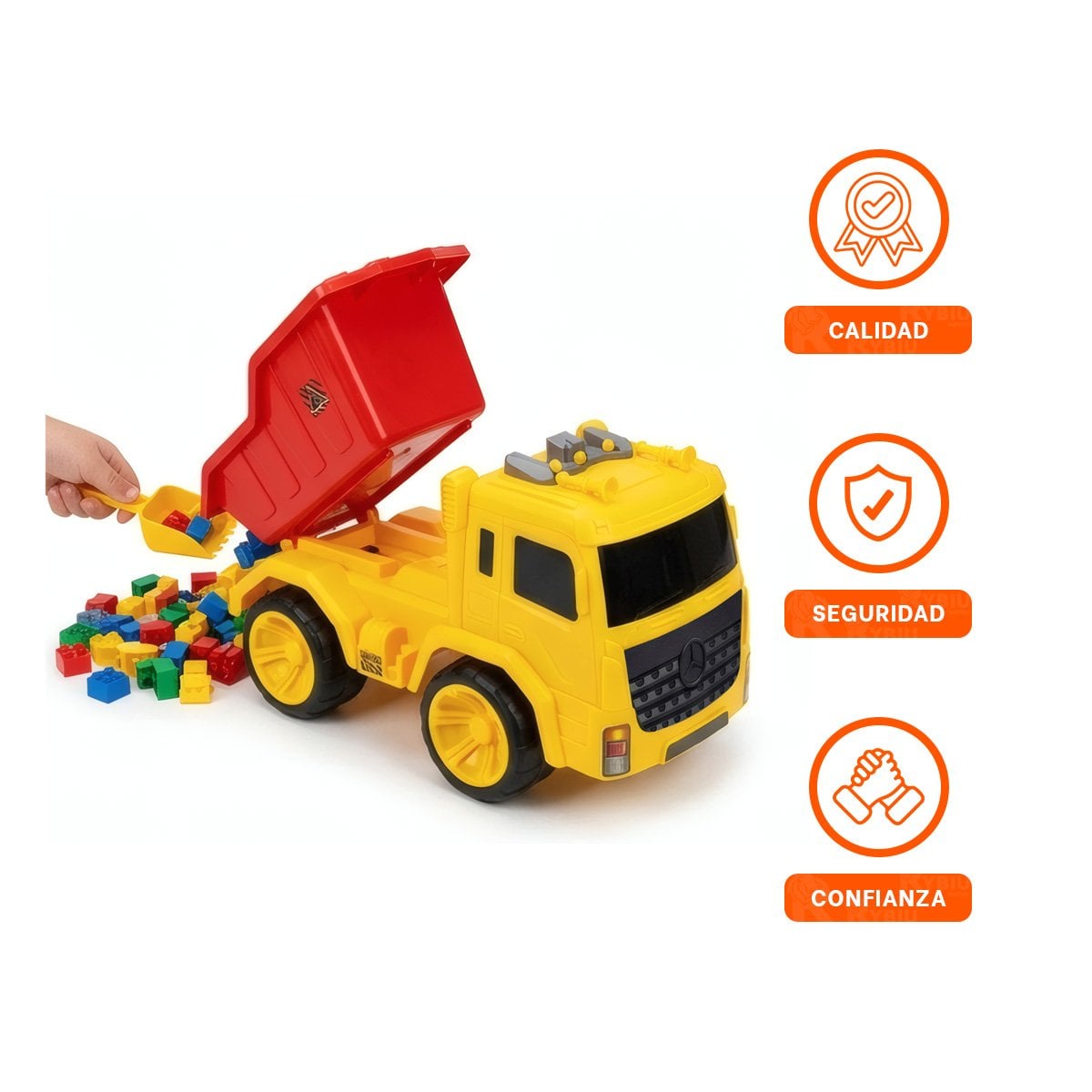 TRANSPORTADOR PARA CONSTRUCCION 32X16,5X20 CM ROJO Y AMARILLO CON VOLQUETE Y LIGAS REGALO - 3
