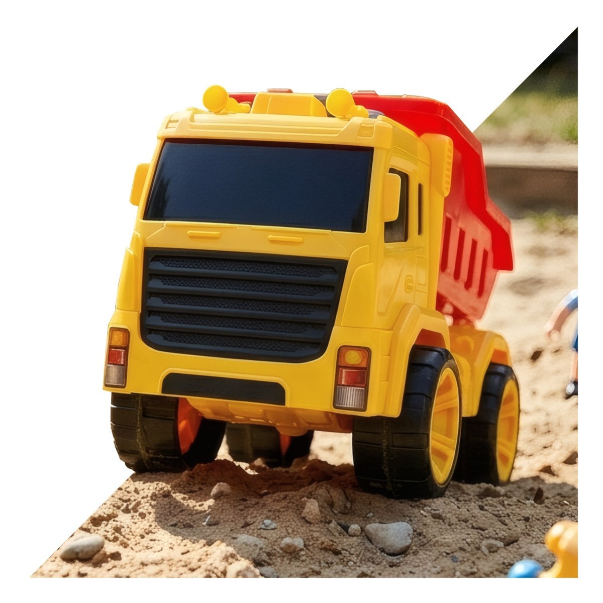 VEHICULO CONSTRUCTOR CON VOLQUETE 32X16,5X20 CM ROJO Y AMARILLO PARA NINOS Y PAPEL REGALO - 2