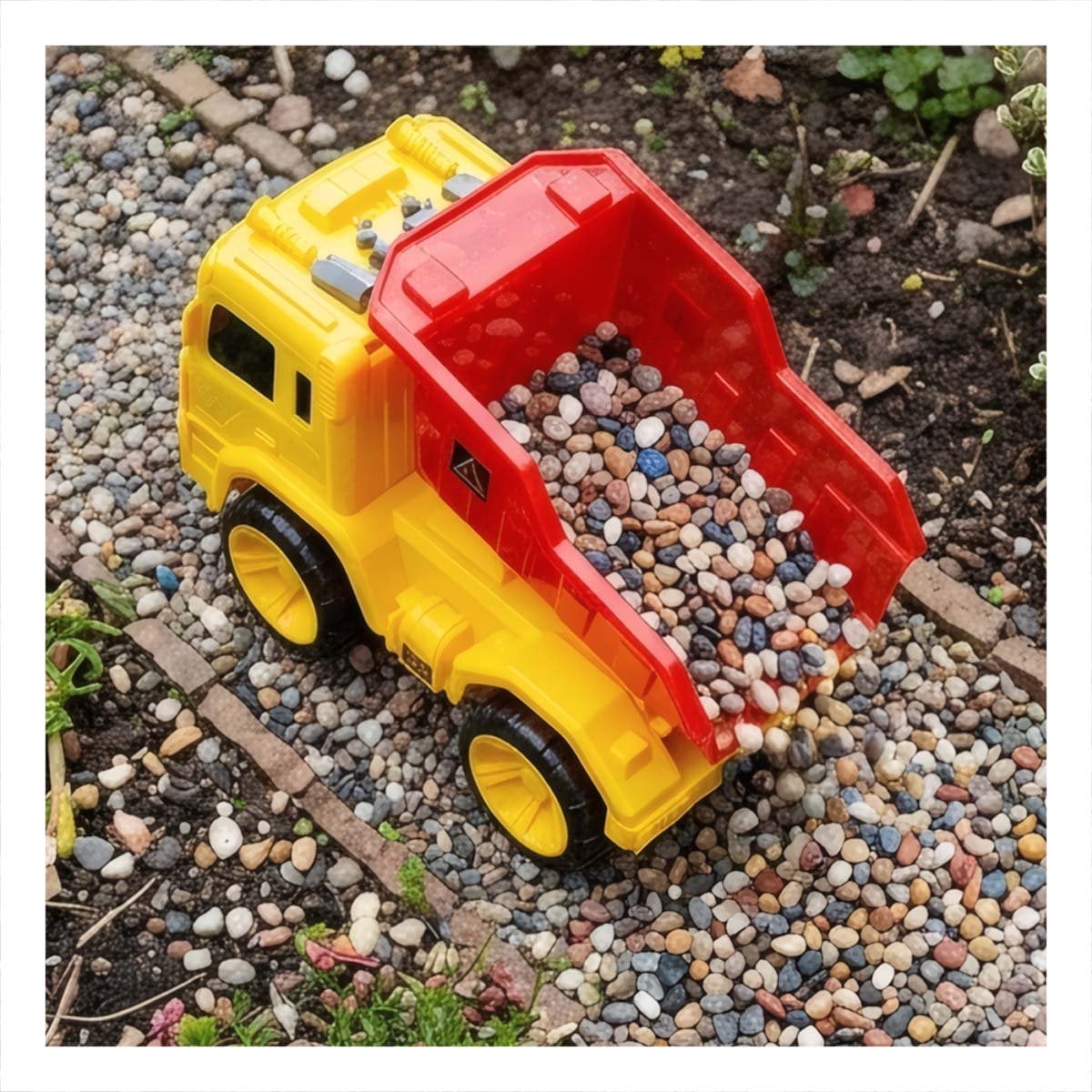 VEHICULO CONSTRUCTOR CON VOLQUETE 32X16,5X20 CM ROJO Y AMARILLO PARA NINOS Y PAPEL REGALO - 3