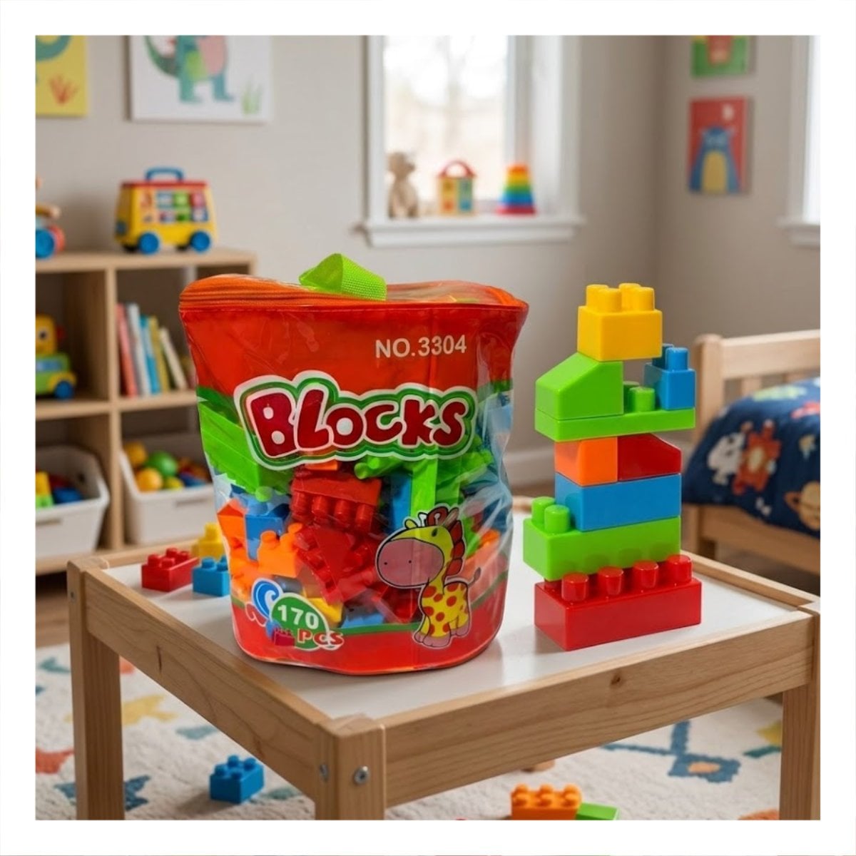 SET DE CONSTRUCCION DIDACTICA 170 PIEZAS CON BOLSA MULTICOLOR NARANJA ESCOLAR Y LIGAS REGALO - 2