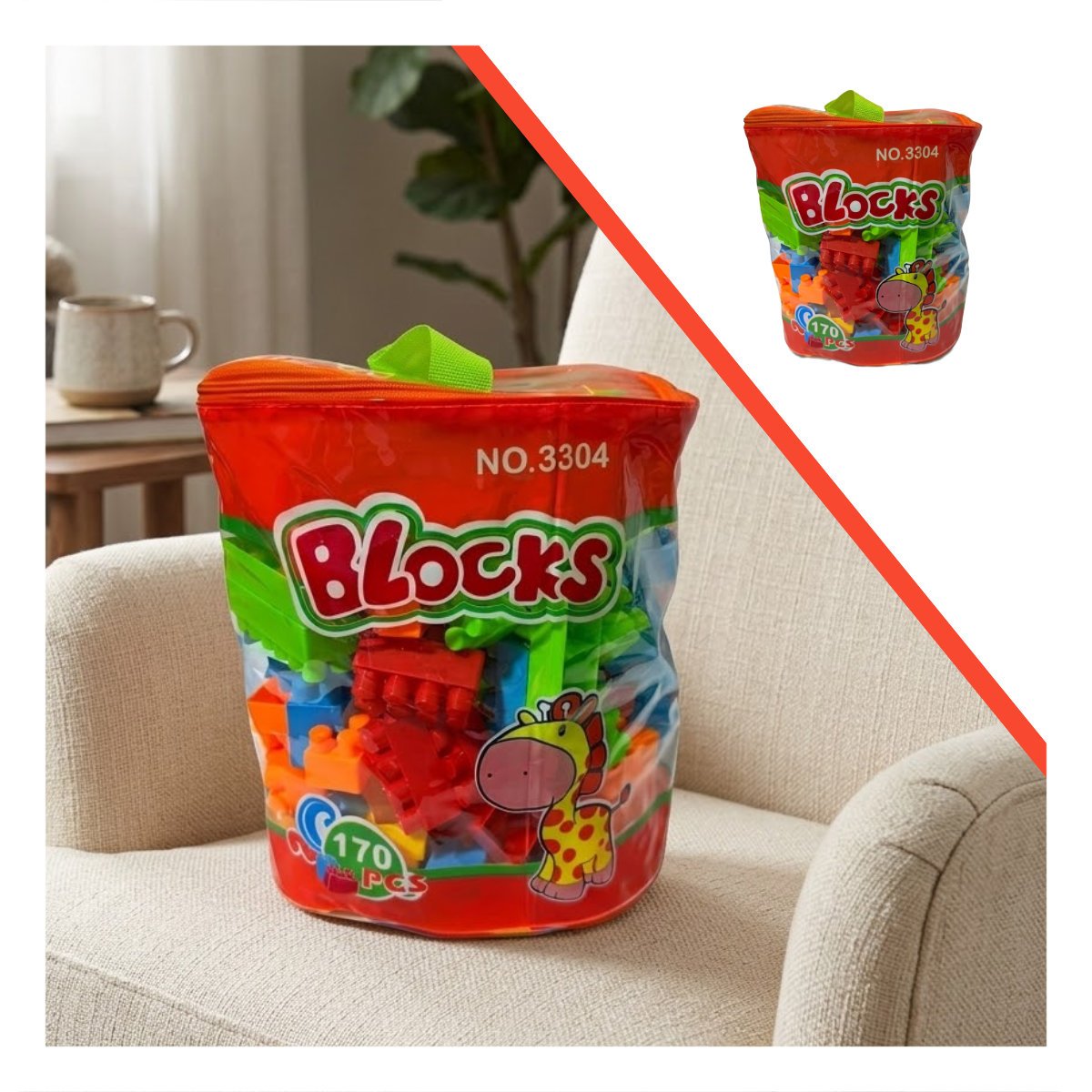 SET DE CONSTRUCCION DIDACTICA 170 PIEZAS CON BOLSA MULTICOLOR NARANJA ESCOLAR Y LIGAS REGALO - 3