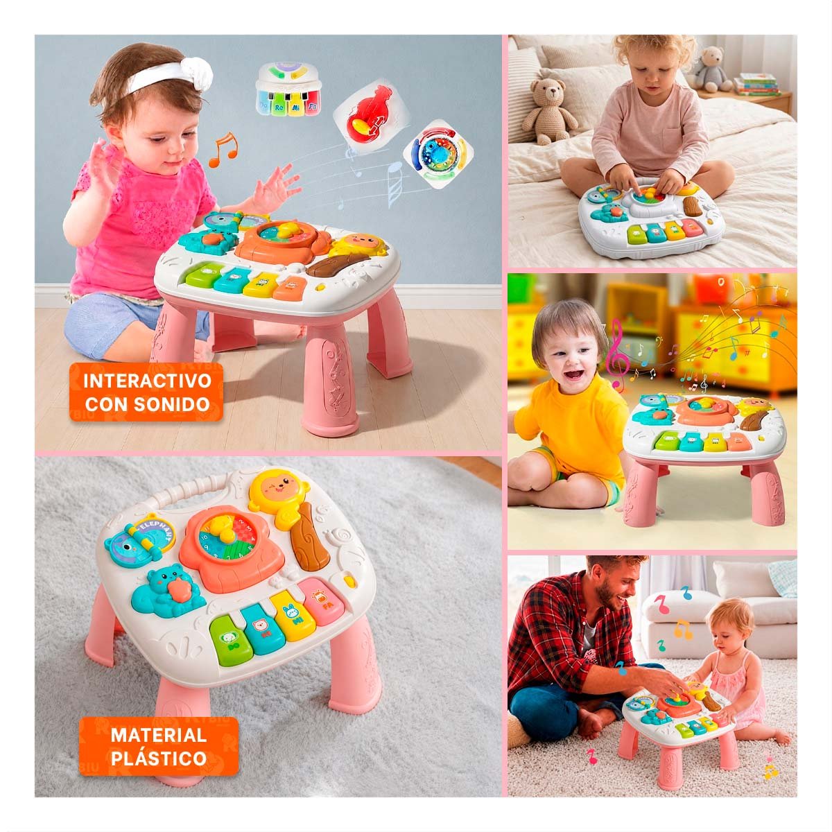 MESA INFANTIL COLOR ROSADO 25X21 CM PARA DESCUBRIR SONIDOS Y JUEGOS Y STICKY - 5