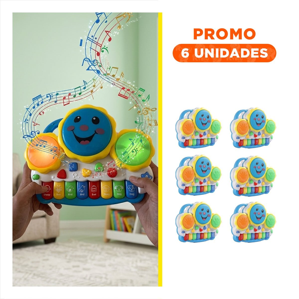 PACK6 PIANO DE APRENDIZAJE MUSICAL SOL DRUM KEYBOARD VERDE Y NARANJA PARA NINOS - 1