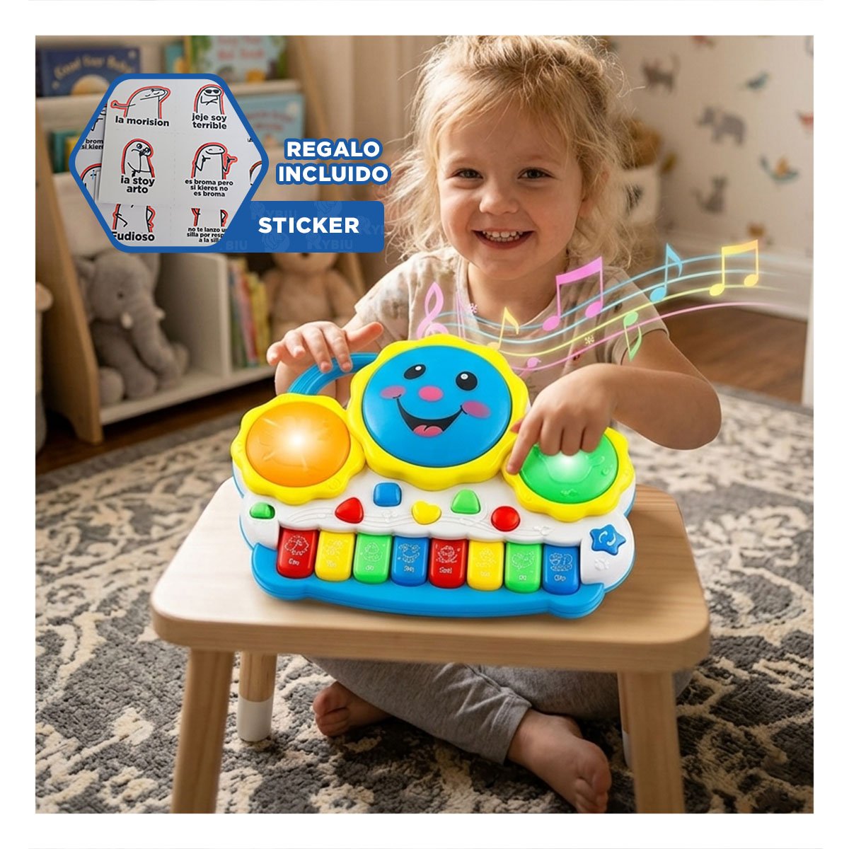 INSTRUMENTO PARA EXPLORAR SONIDOS SOL DRUM KEYBOARD VERDE Y NARANJA CREATIVO Y REGALO STICKER - 1