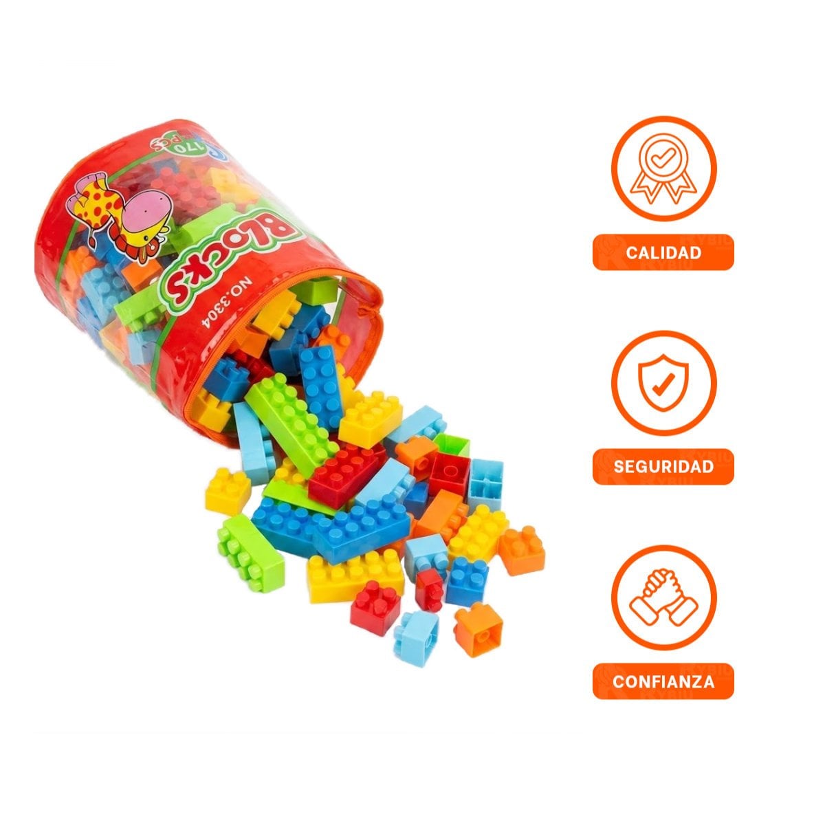 BLOQUES PARA CONSTRUCCION CREATIVA 170 PIEZAS CON BOLSA MULTICOLOR NARANJA INFANTIL - 3