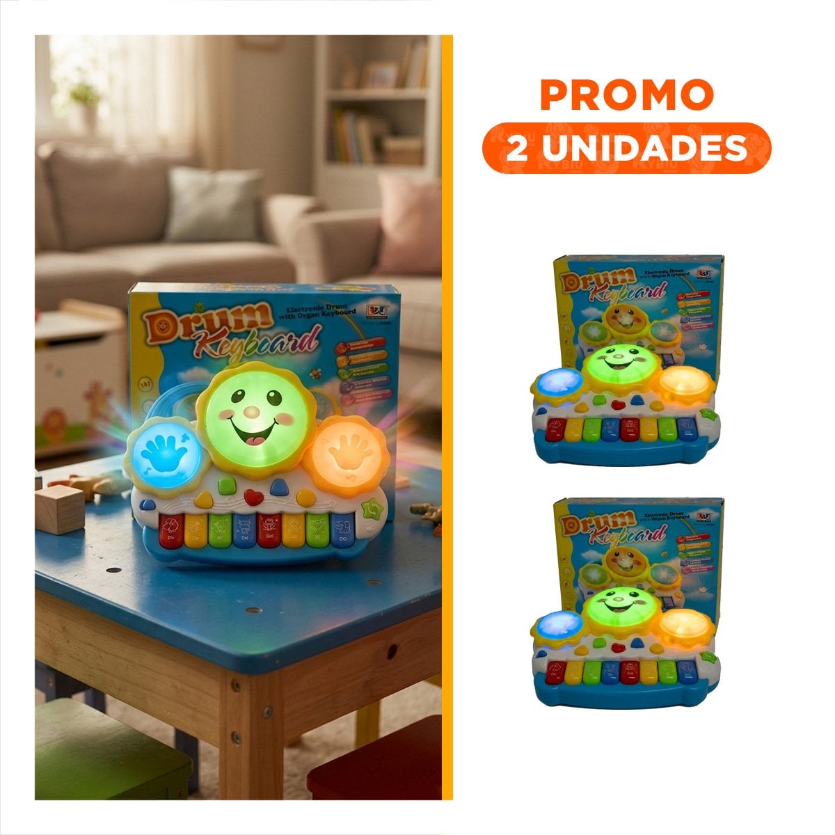 PACK2 TECLADO PARA INICIACION MUSICAL SOL DRUM KEYBOARD AZUL Y NARANJA INFANTIL - 1