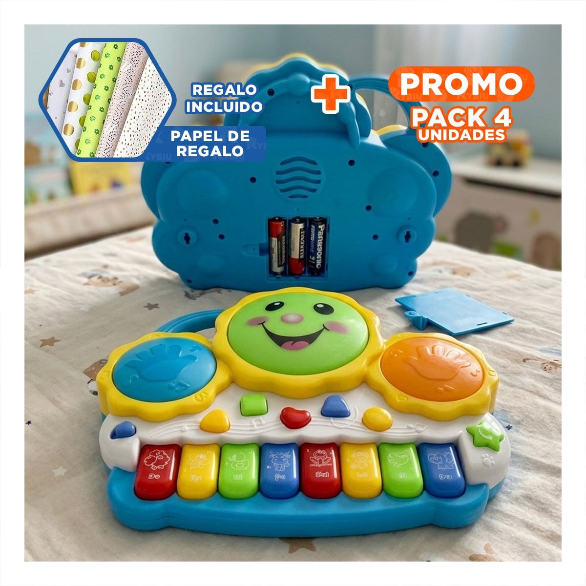 PACK4 TECLADO PARA JUEGOS CREATIVOS SOL DRUM KEYBOARD AZUL Y NARANJA CON SONIDOS YPAPEL REGALO - 1