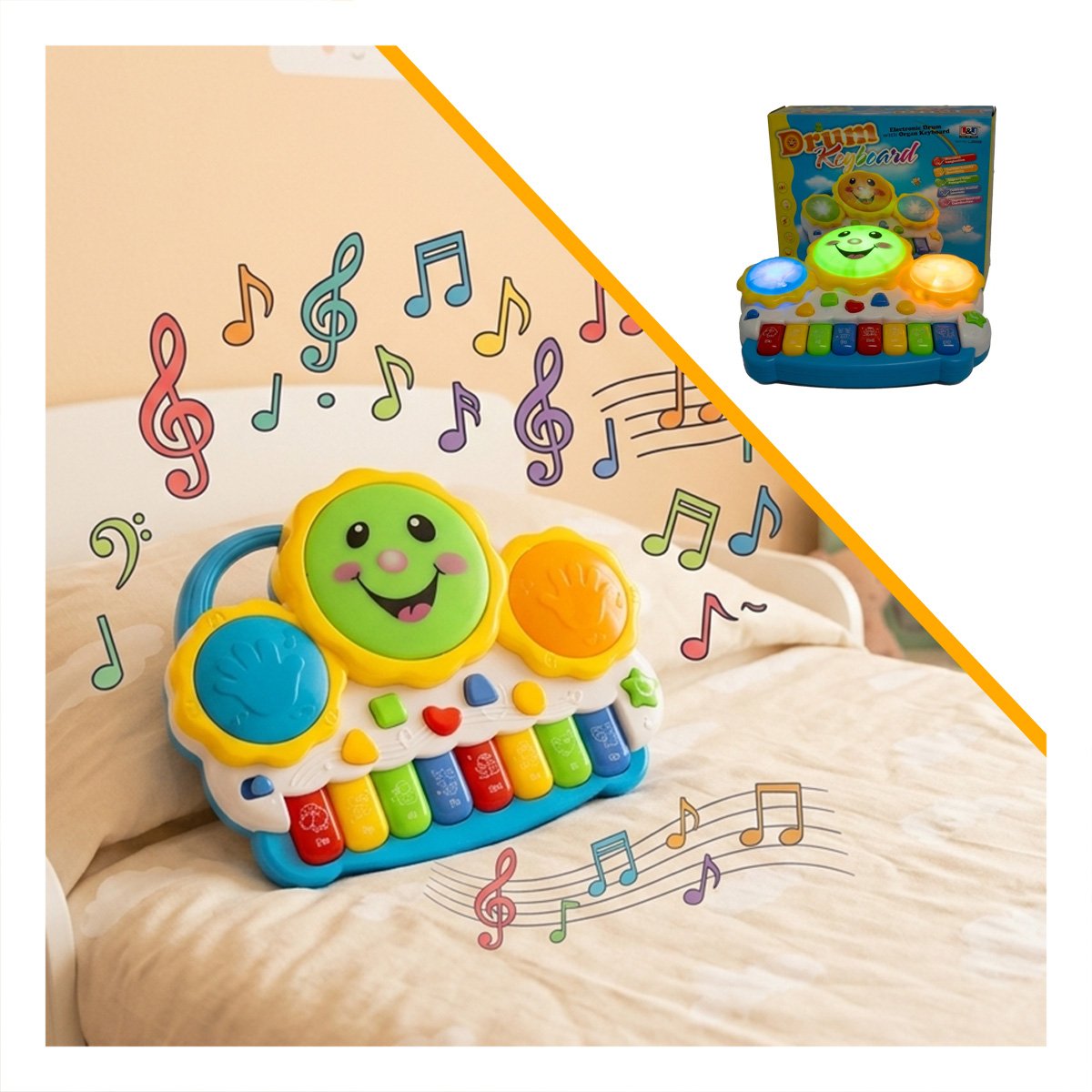 PACK4 TECLADO PARA JUEGOS CREATIVOS SOL DRUM KEYBOARD AZUL Y NARANJA CON SONIDOS YPAPEL REGALO - 3