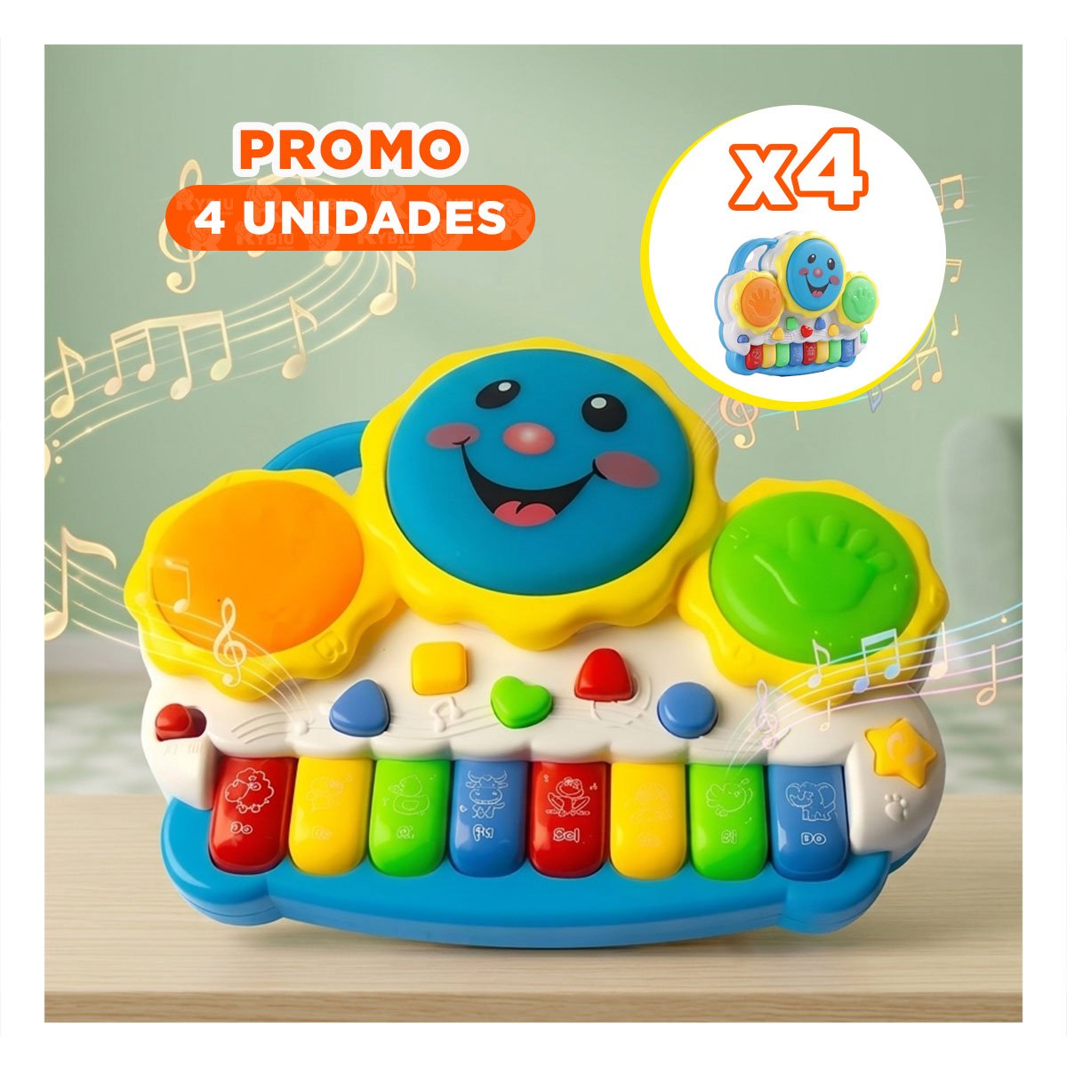 PACK4 PIANO INFANTIL CON FUNCIONES MUSICALES SOL DRUM KEYBOARD VERDE Y NARANJA - 1