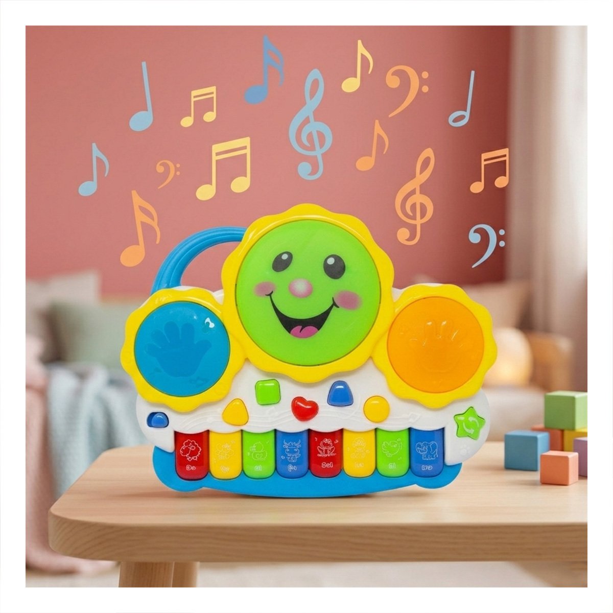 PACK4 INSTRUMENTO RECREATIVO CON TECLAS SOL DRUM AZUL Y NARANJA INFANTIL YREGALO STICKER - 5