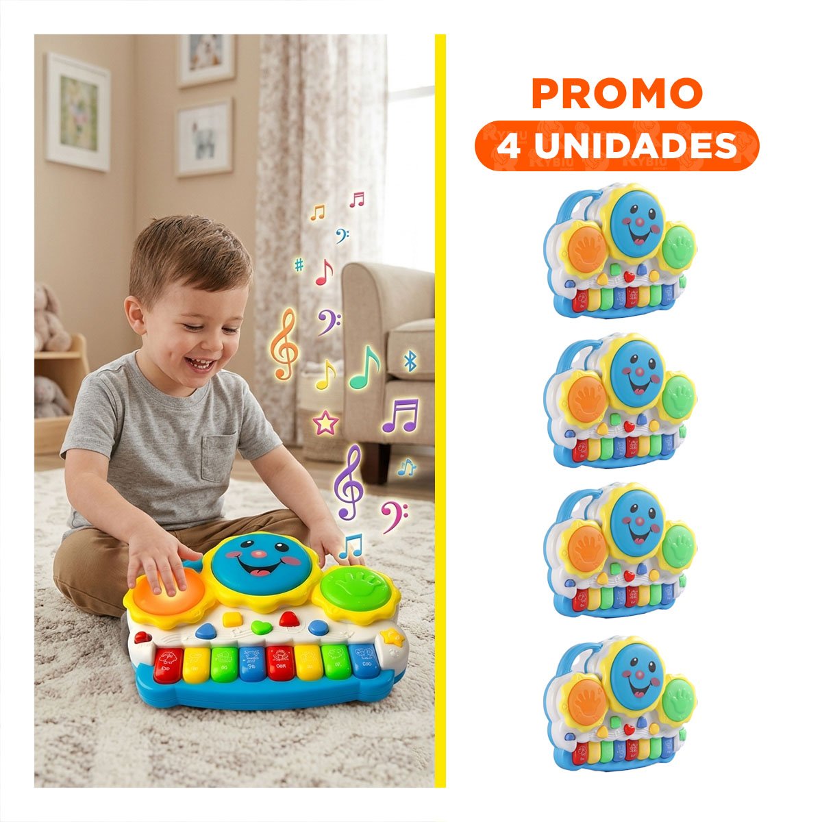 PACK4 INSTRUMENTO RECREATIVO CON TECLAS SOL DRUM VERDE Y NARANJA INFANTIL YREGALO STICKER - 1