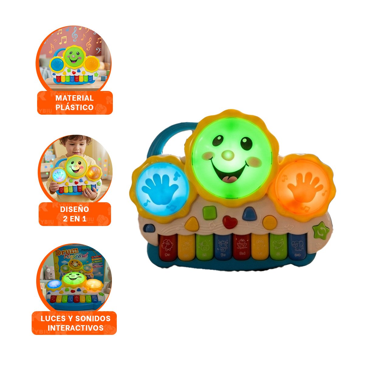 PIANO PARA ESTIMULACION MUSICAL SOL DRUM KEYBOARD AZUL Y NARANJA INFANTIL - 3