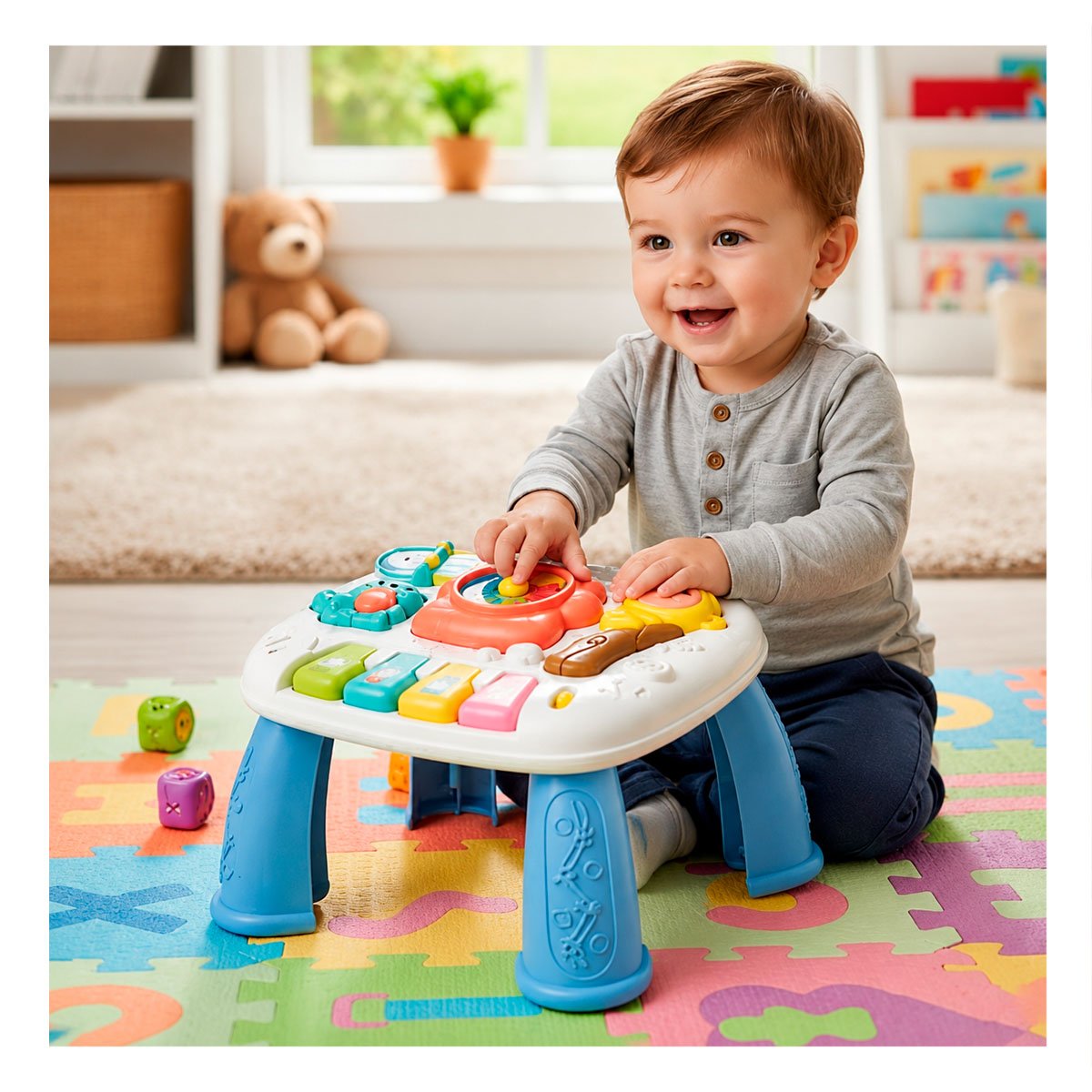 MESA PARA ACTIVIDADES INFANTILES 25X21 CM COLOR AZUL CON JUEGO DIDACTICO - 1