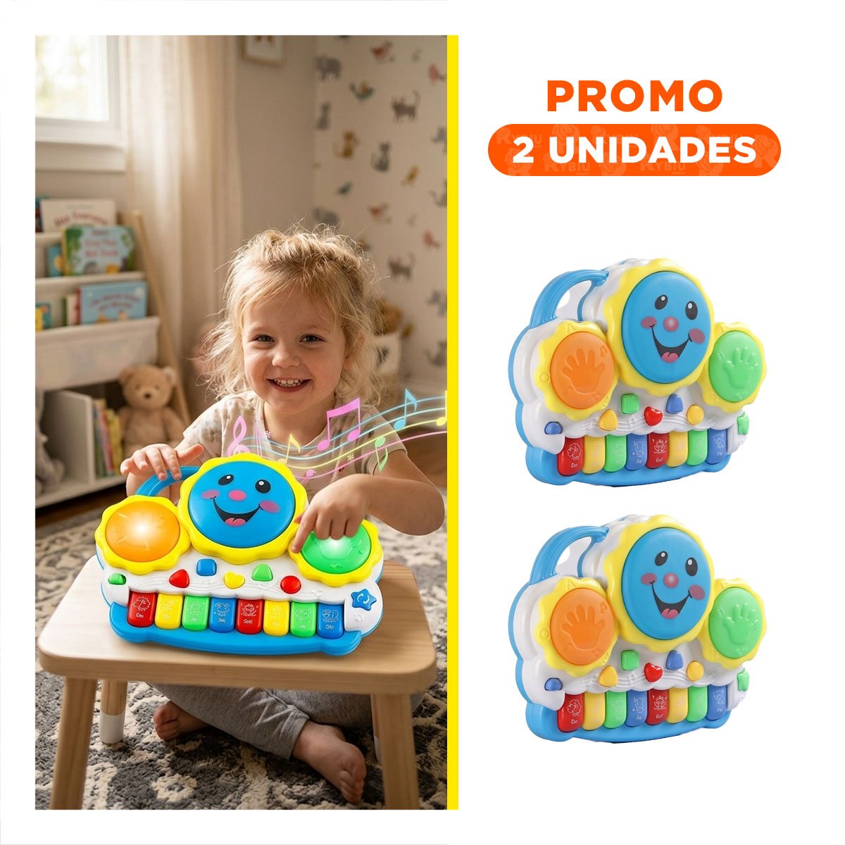 PACK2 TECLADO PARA INICIACION MUSICAL SOL DRUM KEYBOARD VERDE Y NARANJA INFANTIL - 1
