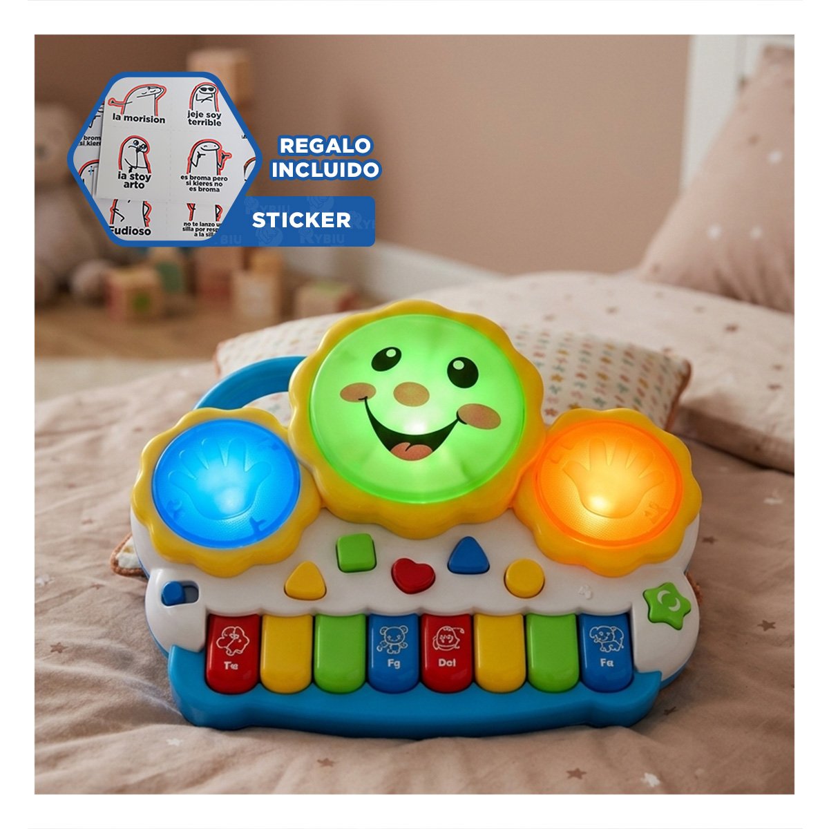 INSTRUMENTO PARA EXPLORAR SONIDOS SOL DRUM KEYBOARD AZUL Y NARANJA CREATIVO Y REGALO STICKER - 1