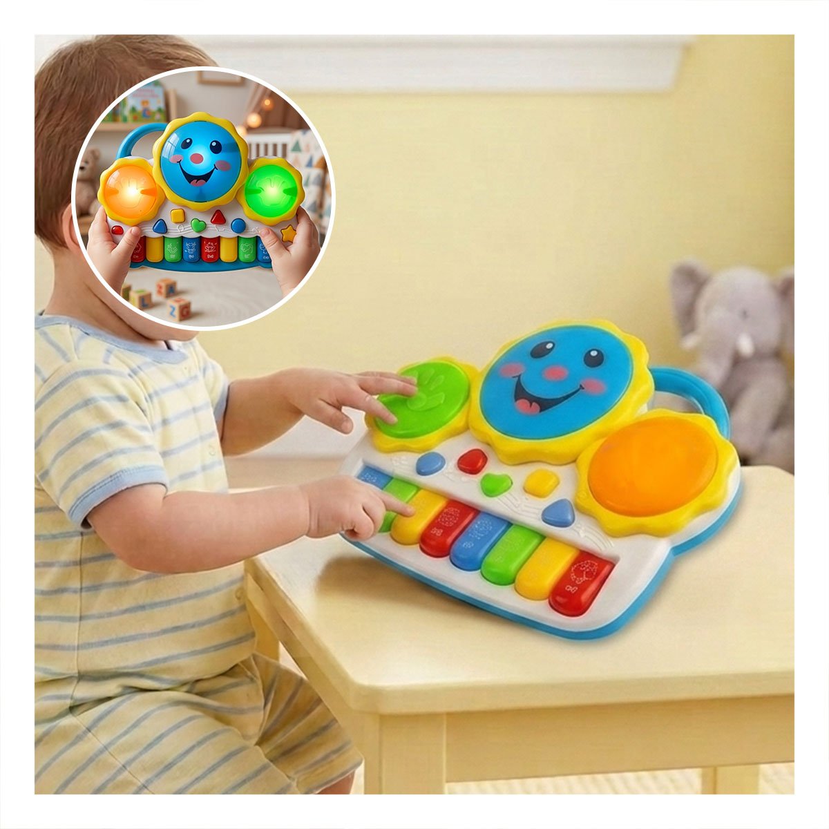 PACK6 TECLADO CON ACTIVIDADES MUSICALES SOL DRUM VERDE Y NARANJA RECREATIVO YPAPEL REGALO - 2