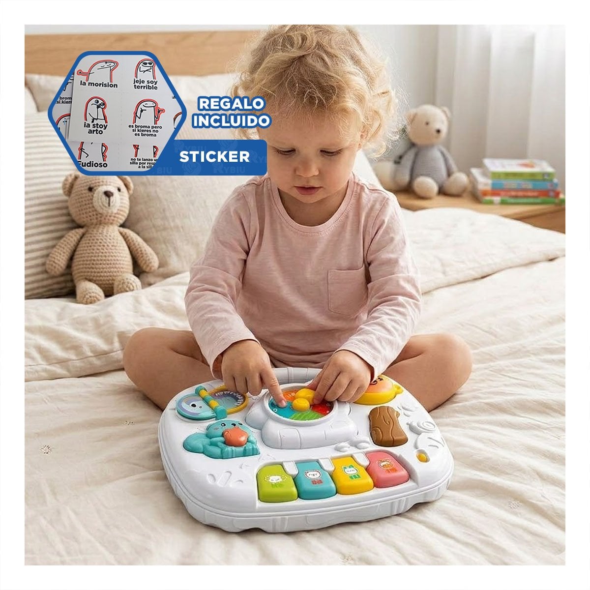 CENTRO RECREATIVO INFANTIL COLOR ROSADO 25X21 CM CON JUEGOS EDUCATIVOS Y REGALO STICKER - 1
