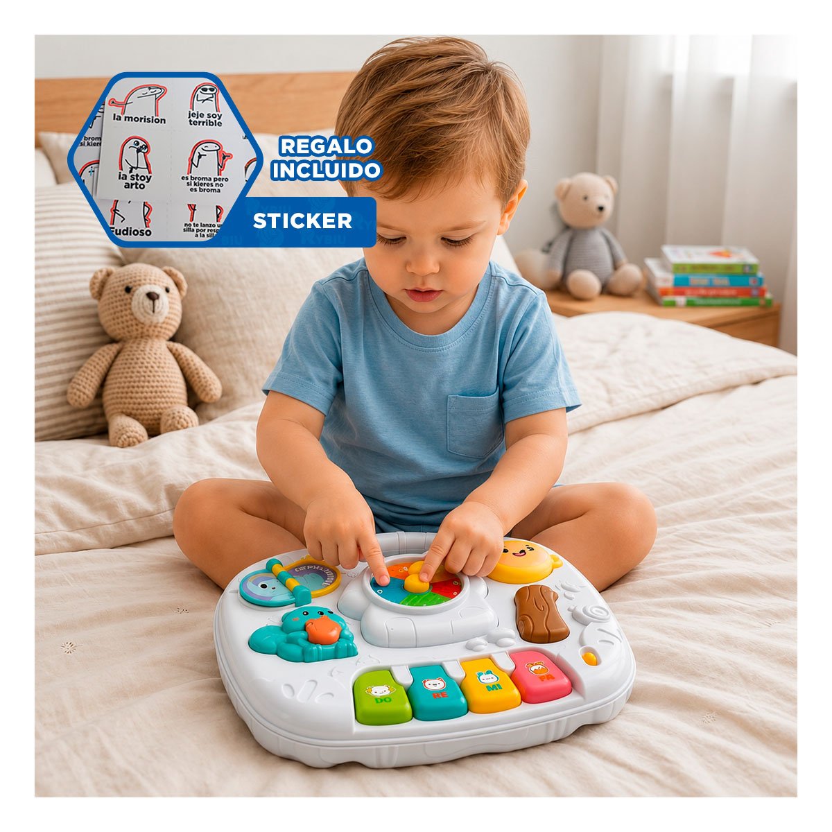 CENTRO RECREATIVO INFANTIL COLOR AZUL 25X21 CM CON JUEGOS EDUCATIVOS Y REGALO STICKER - 1