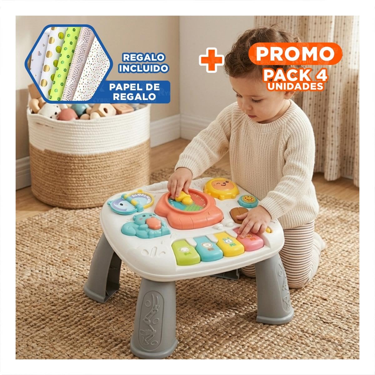 PACK4 TABLERO DE ESTIMULACION INFANTIL COLOR PLOMO 25X21 CM CON JUEGOS YPAPEL REGALO - 1