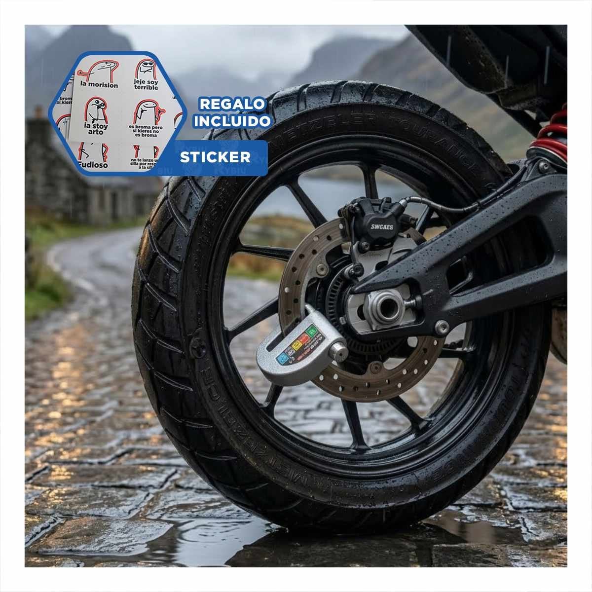 SEGURO DE BLOQUEO PARA DISCO COLOR PLOMO CON ALERTA SONORA Y RESGUARDO YREGALO STICKER - 1