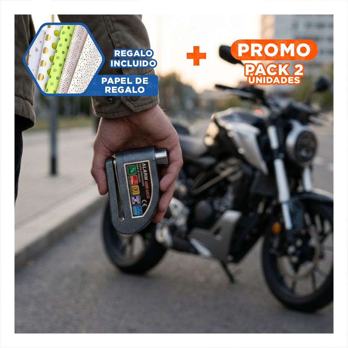 PACK2 SEGURO COLOR PLOMO CON SISTEMA DE SEGURIDAD Y BLOQUEO PARA MOTO YPAPEL REGALO - 1