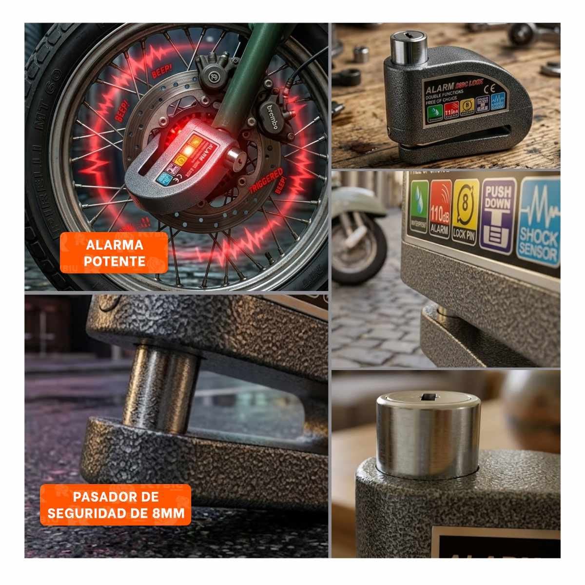 PACK2 SEGURO COLOR PLOMO CON SISTEMA DE SEGURIDAD Y BLOQUEO PARA MOTO YPAPEL REGALO - 3