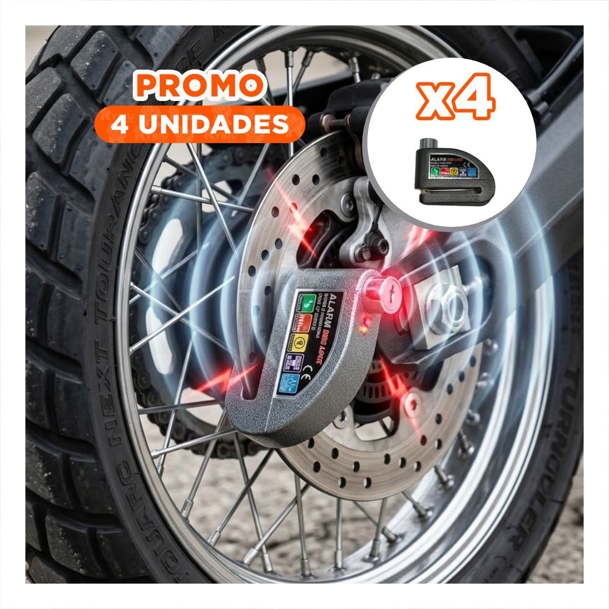PACK4 CANDADO COLOR PLOMO CON SISTEMA SONORO PARA DISCO DE MOTO Y SEGURIDAD - 1