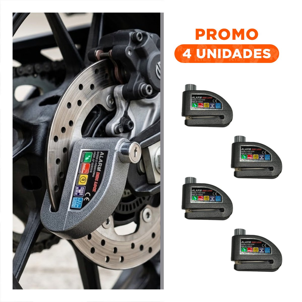 PACK4 SEGURO PARA MOTO CON ALERTA SONORA Y ACABADO COLOR PLOMO YREGALO STICKER - 1