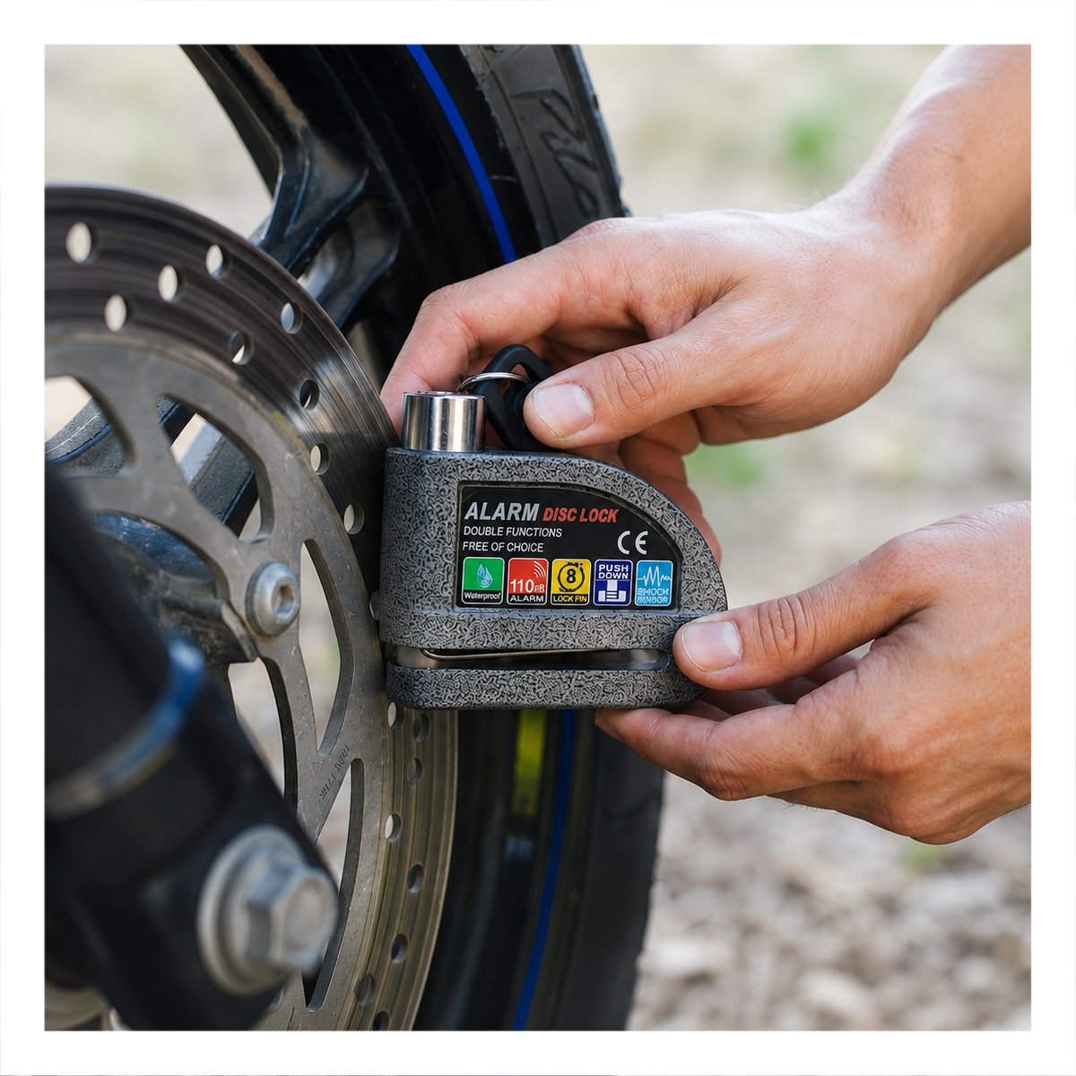 PACK4 SEGURO PARA MOTO CON ALERTA SONORA Y ACABADO COLOR PLOMO YREGALO STICKER - 5