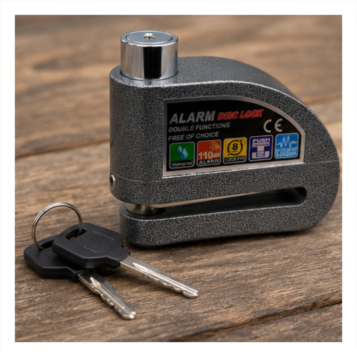 CANDADO DISCO PARA MOTO COLOR PLOMO CON AVISO SONORO Y PROTECCION ANTIRROBO - 1