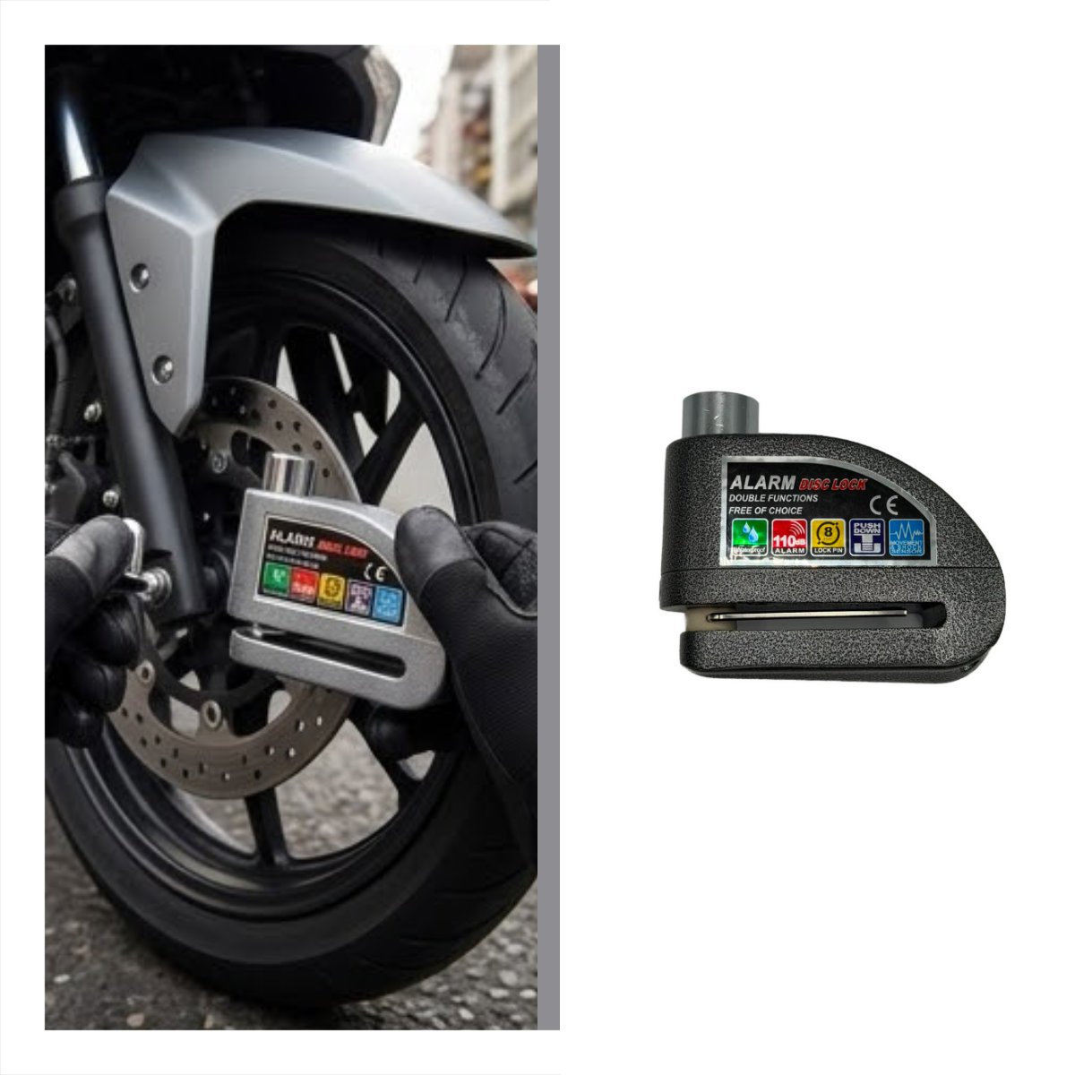 CANDADO DISCO PARA MOTO COLOR PLOMO CON AVISO SONORO Y PROTECCION ANTIRROBO - 3