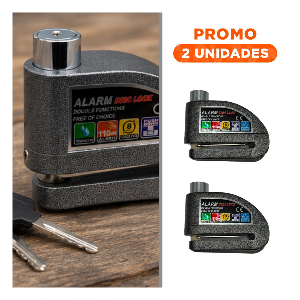 PACK2 CERRADURA PARA DISCO DE MOTO COLOR PLOMO CON ALERTA SONORA Y USO DIARIO - 1