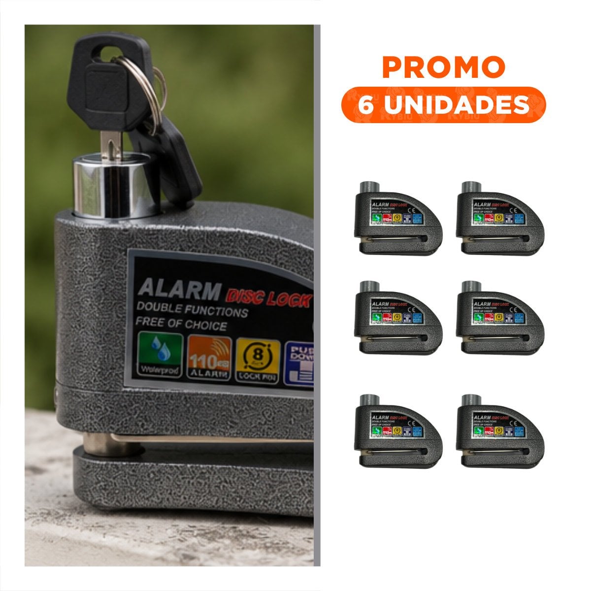 PACK6 CANDADO DE SEGURIDAD COLOR PLOMO CON PROTECCION PARA DISCO DE MOTO - 1