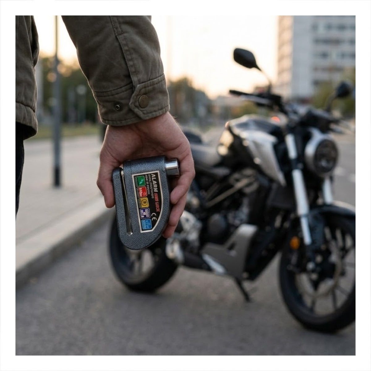 BLOQUEADOR ANTIRROBO PARA MOTO COLOR PLOMO CON SIRENA INTEGRADA DE SEGURIDAD YLIGAS REGALO - 2