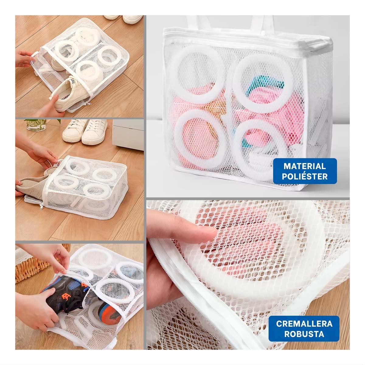 PACK12 SACO MALLA PARA LIMPIEZA ZAPATOS Y ROPA ESTILO RECTANGULAR BLANCO YPAPEL REGALO - 2