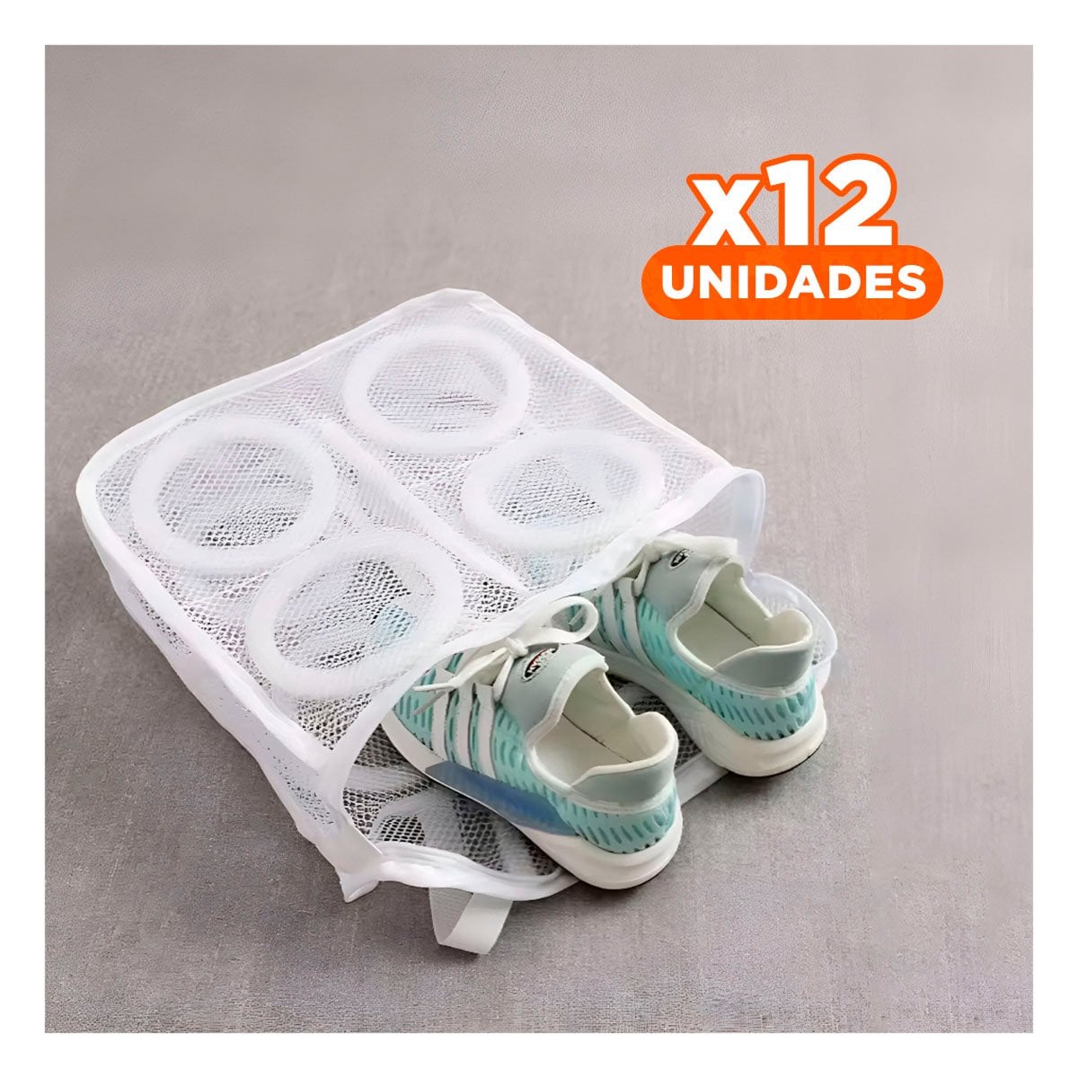 PACK12 SACO MALLA LAVADO ZAPATOS Y ROPA FORMA RECTANGULAR COLOR BLANCO - 1