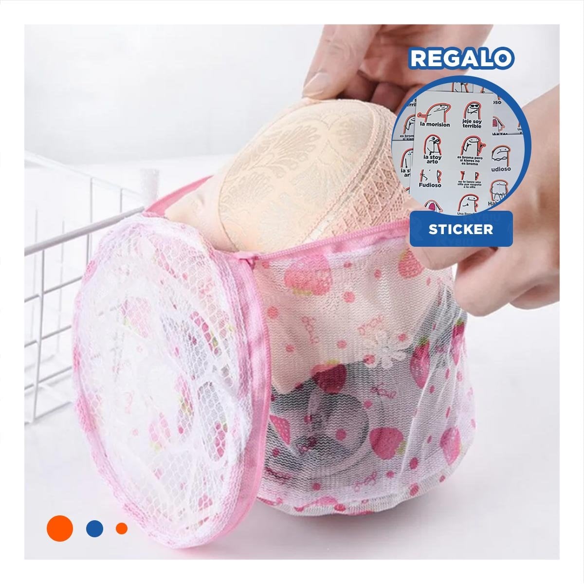 FUNDA MALLA PROTECTORA ROPA ESTILO CILINDRO BLANCO CON FRESAS PRACTICO YREGALO STICKER - 1