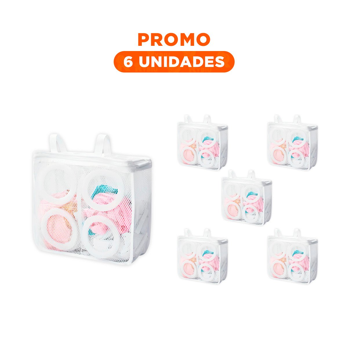 PACK6 ORGANIZADOR MALLA PROTECTORA ROPA DISENO CILINDRO BLANCO CON ROSAS DELICADO - 1