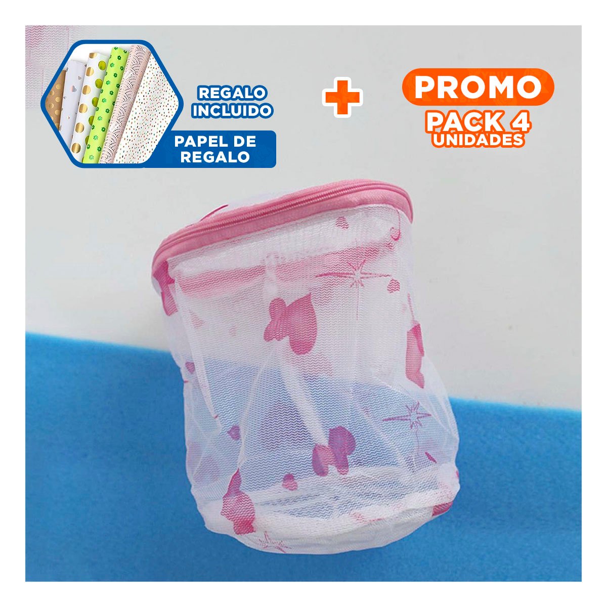 PACK4 COBERTOR MALLA LAVADO ROPA FORMA CILINDRO BLANCO CON CORAZONES FINO DIARIO YPAPEL REGALO - 1