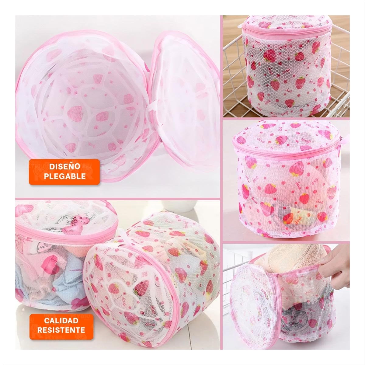 PACK4 COBERTOR MALLA PROTECTORA ROPA ESTILO CILINDRO BLANCO CON FRESAS SEGURO YREGALO STICKER - 2