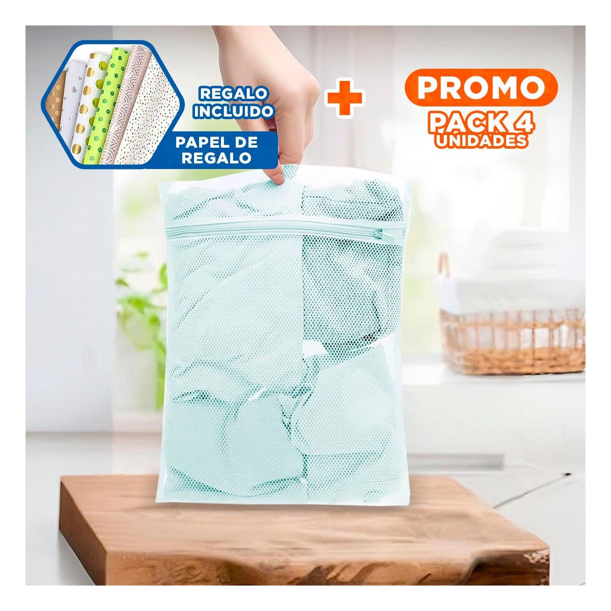 PACK4 COBERTOR MALLA LAVADO ROPA FORMA RECTANGULAR 40X30CM CELESTE FINO DIARIO YPAPEL REGALO - 1