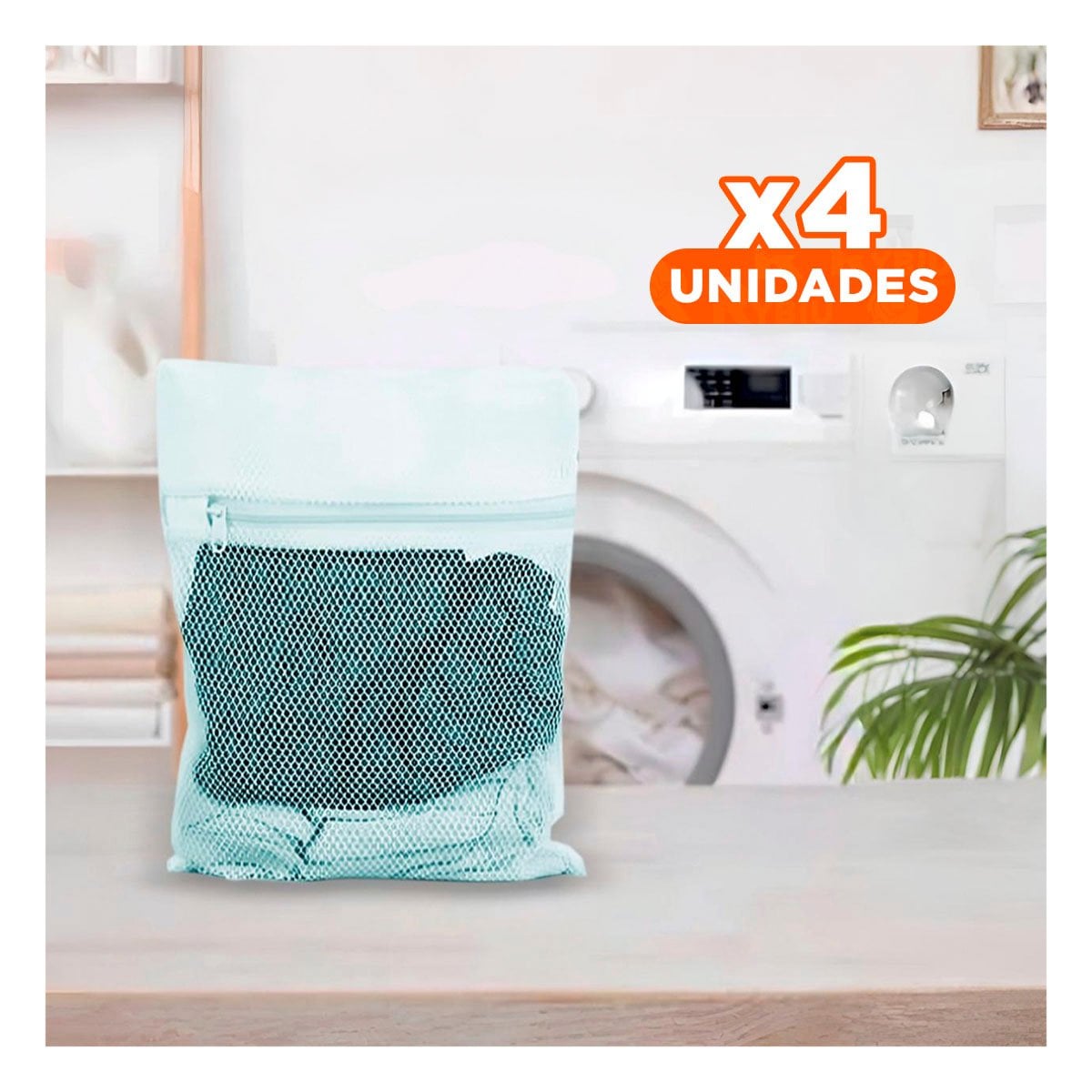 PACK4 COBERTOR MALLA PARA LAVAR ROPA DISENO RECTANGULAR 40X30CM CELESTE SUAVE - 1