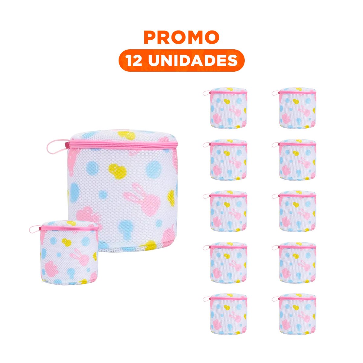 PACK12 CONTENEDOR MALLA LAVADORA ROPA DISENO CILINDRO BLANCO CON OSITOS FIRME YREGALO STICKER - 1