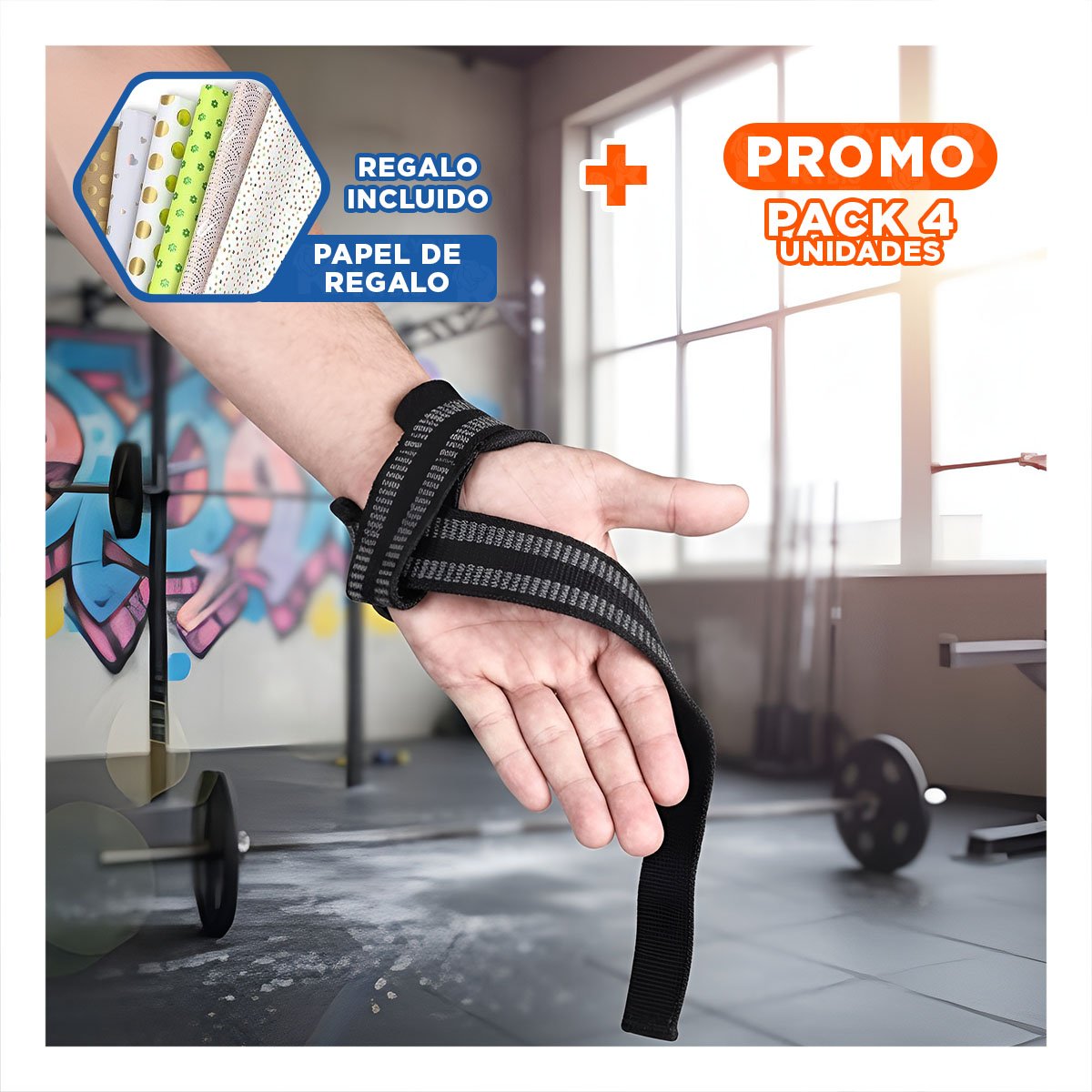 PACK4 CORREA COMODA 61X3.8CM NEGRO PARA PESAS YPAPEL REGALO - 1