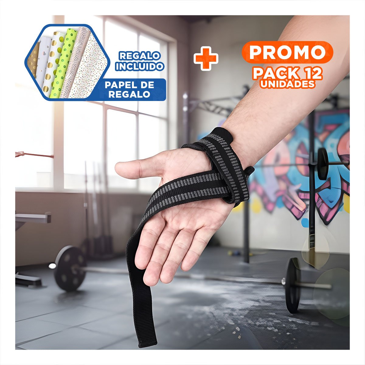 PACK12 CINTA DEPORTIVA 61X3.8CM NEGRO PARA LEVANTAMIENTO YPAPEL REGALO - 1